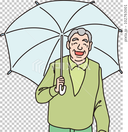 傘をさした笑顔の高齢男性_おじいちゃん_カラー_上半身 102763001