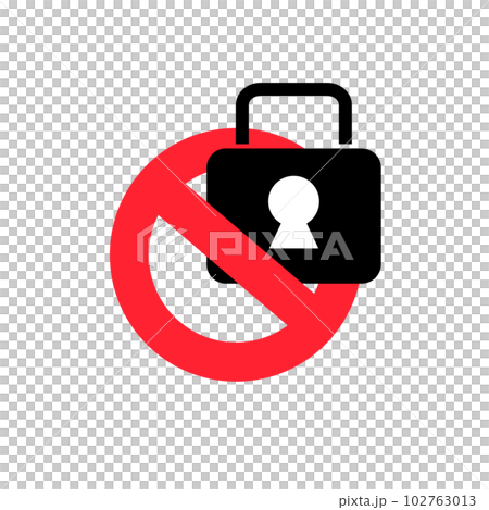 Prohibition mark and padlock silhouette icon. vector. 102763013