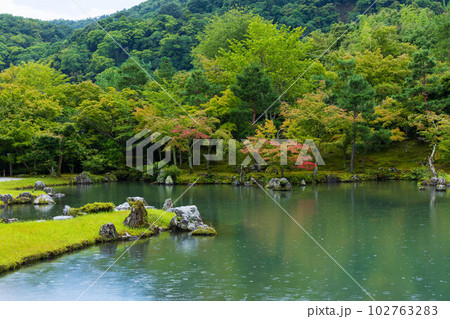 京都嵯峨嵐山の夏　世界遺産　天龍寺　曹源池庭園 102763283