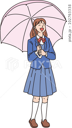 傘をさした笑顔の高校生女子_女子学生_カラー_全身 102763338
