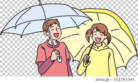 People with umbrellas _ boys and girls _ color _ upper body People with umbrellas _ boys and girls _ color _ upper body 102763345