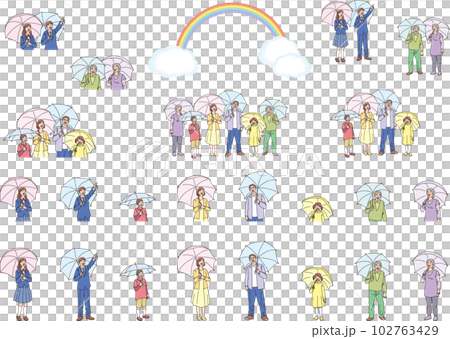 セット_傘をさした人々_カラーセット 102763429