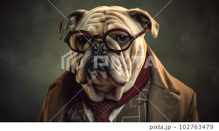 メガネをかけた犬のアクリル画 メガネをかけた犬イラスト - No: 24215977｜無料イラスト・フリー素材