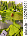 Close-up of toy dinosaurs on store shelves. 102764094