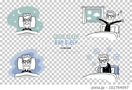 Vector illustration material: going to bed, getting up, sleeping, getting up, senior man 102764097