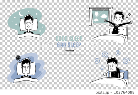 Vector illustration material: going to bed, getting up, sleeping, getting up, men 102764099