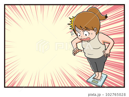 自分の体重に驚く女性 102765028