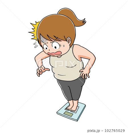 自分の体重に驚く女性 102765029