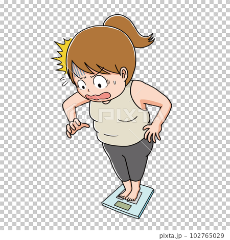 自分の体重に驚く女性 102765029