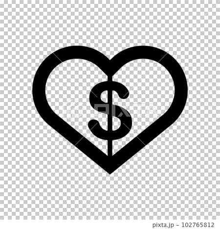 寄付金のアイコン。資金援助のハートマークとドルのアイコン。ベクター。 102765812