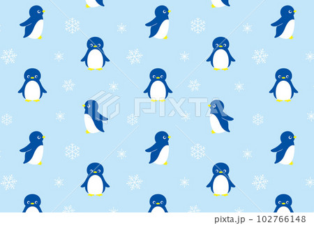 ペンギンと雪の結晶のシームレスパターン 102766148