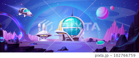 Space station building on planet vector landscape 102766759