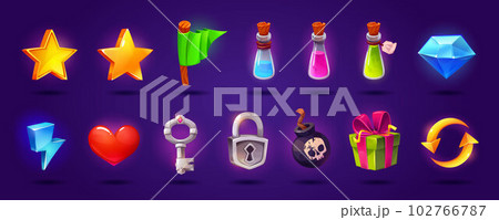 Cartoon set of game icons isolated on background 102766787