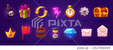 Cartoon vector ui game slot icon set with crown Cartoon vector ui game slot icon set with crown 102766804