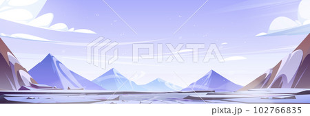 Winter mountain landscape with lake crack vector Winter mountain landscape with lake crack vector 102766835