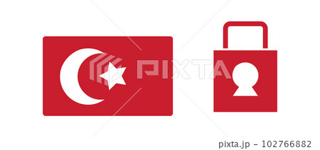 トルコ国旗と南京錠のアイコンセット。ベクター。