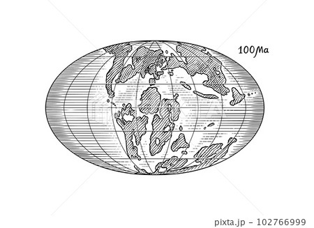 Plate tectonics on the planet Earth. Pangaea. Continental drift. Supercontinent at 100 Ma. Era of Plate tectonics on the planet Earth. Pangaea. Continental drift. Supercontinent at 100 Ma. Era of 102766999