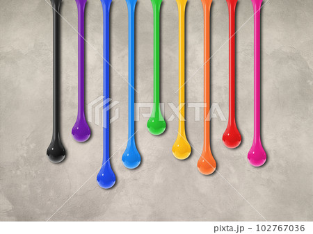 Colorful ink drops on light concrete wall. Horizontal wallpaper 102767036