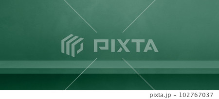 Empty shelf on a dark green concrete wall. Background template. Horizontal banner mockup 102767037