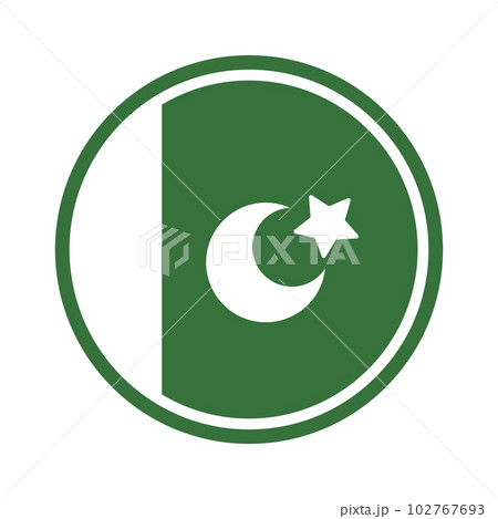 フラットデザインの丸いパキスタン国旗アイコン。ベクター。