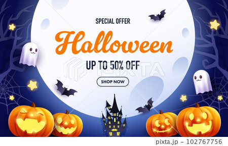 ハロウィンのカボチャと満月のベクターイラストフレーム背景(ハロウィーン) ハロウィンのカボチャと満月のベクターイラストフレーム背景(ハロウィーン) 102767756