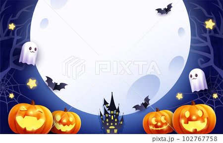 ハロウィンのカボチャと満月のベクターイラストフレーム背景(ハロウィーン) 102767758