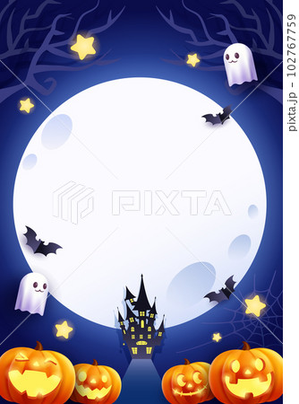 ハロウィンのカボチャと満月のベクターイラストフレーム背景(ハロウィーン) 102767759