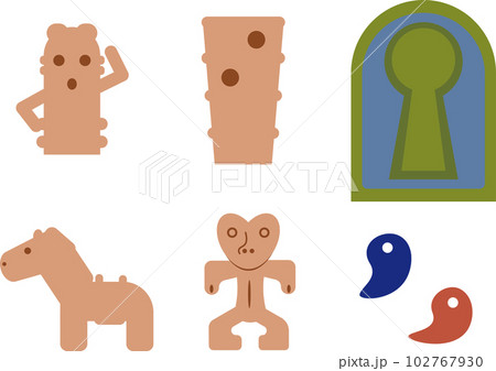 埴輪と土偶と勾玉と古墳のイラストセット 埴輪と土偶と勾玉と古墳のイラストセット 102767930