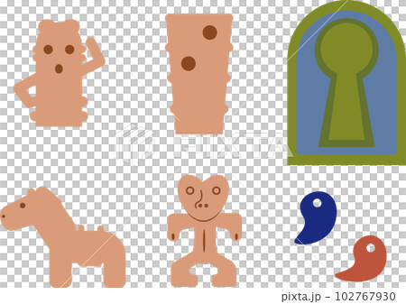 埴輪と土偶と勾玉と古墳のイラストセット 埴輪と土偶と勾玉と古墳のイラストセット 102767930