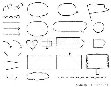 手描きの矢印や吹き出しのイラストセット_アウトラインのみ 102767971