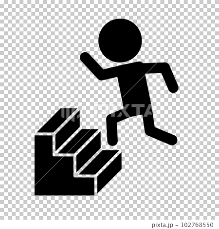 一個人跑步和爬樓梯的剪影圖標。向量。 102768550