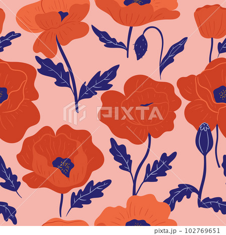 Seamless pattern with poppy flowers. Vector graphics. Seamless pattern with poppy flowers. Vector graphics. 102769651