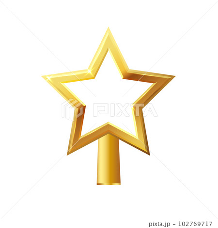 Christmas gold tree topper vector. 3d realistic golden star decoration in , decorative traditional shiny design for top of Xmas pine tree. Vector 102769717