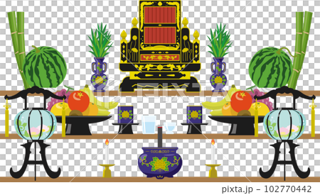 An image illustration of a Buddhist altar seen in the old Bon Festival in Okinawa Prefecture 102770442