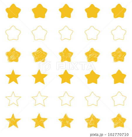 かわいい手書きの星セット Hand drawn star icon setの …