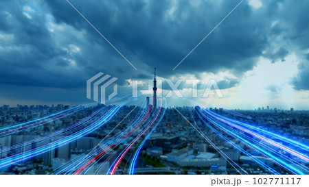 未来へと伸びる光の帯 102771117