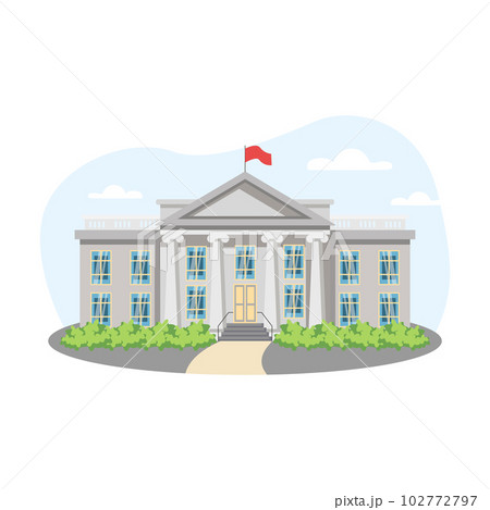 Government illustration. Building, flag, window, door. Editable vector graphic design. 102772797