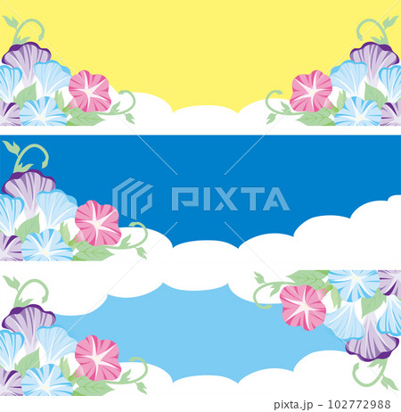 バナー　フレーム　あさがお　夏　背景　コピースペース　イラスト　デザイン　ベクター　素材セット 102772988