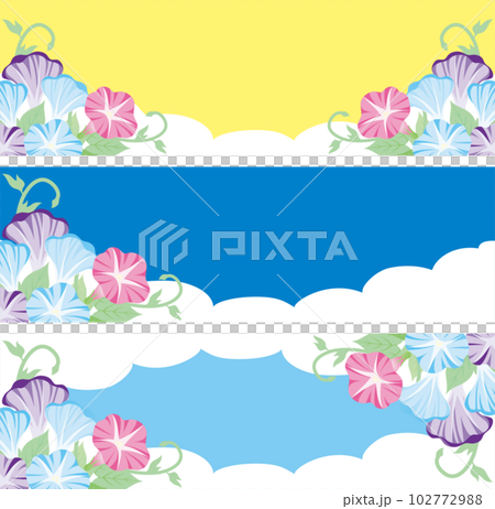 バナー　フレーム　あさがお　夏　背景　コピースペース　イラスト　デザイン　ベクター　素材セット 102772988