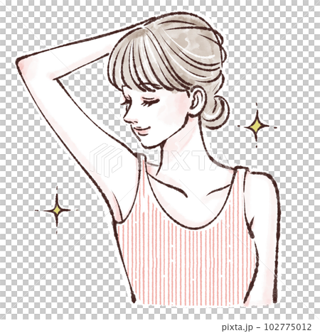 人物,女性のイラスト,脇,ワキガ,ワキの黒ずみ,脱毛,レーザー脱毛,光脱毛,エステ脱毛,サロン脱毛, 102775012