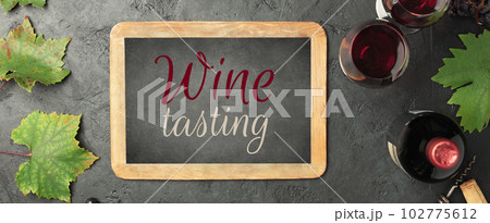 Wine testing concept on dark background flat 102775612