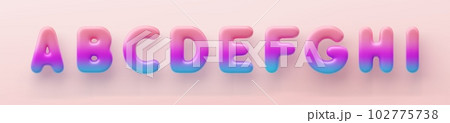 3D Colorful Gradient letters A, B, C, D, E, F, G, H and I a glossy surface on a pink background. 102775738