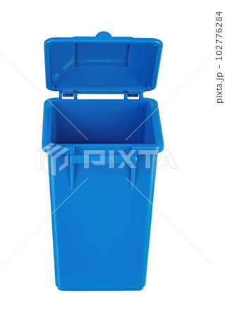 A new unbox blue large plastic bin isolated on white background. A new unbox blue large plastic bin isolated on white background. 102776284