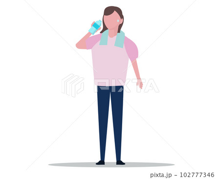 水を飲む女性。ペットボトル。水分補給。ベクターイラスト	 102777346