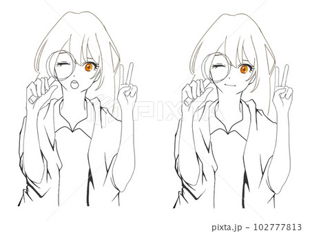 Vサインをするかわいい女の子のイラスト素材(3) Vサインをするかわいい女の子のイラスト素材(3) 102777813