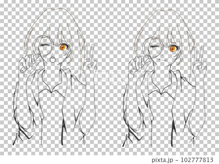 Vサインをするかわいい女の子のイラスト素材(3) Vサインをするかわいい女の子のイラスト素材(3) 102777813