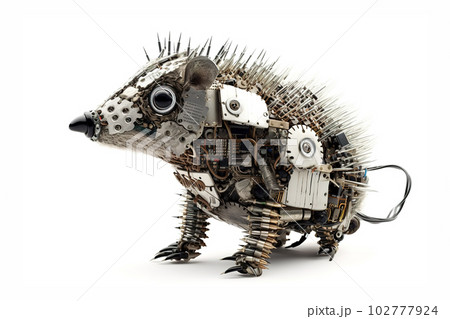 Image of a porcupine modified into a electronics robot on a white background. Wildlife Animals. Illustration, Generative AI. 102777924
