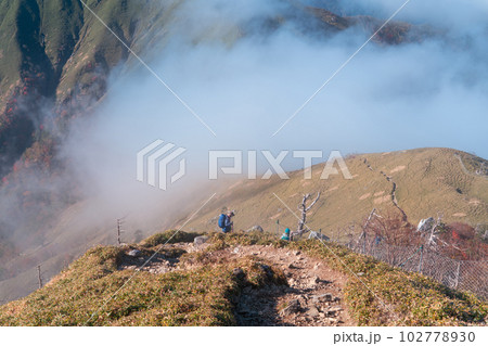 【日本百名山】剣山から見たジロウギュウ峠の朝霧　徳島県三好市 102778930