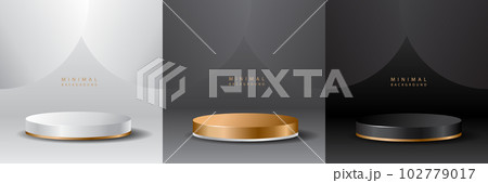 3D luxury background with realistic cylinder pedestal podium. Abstract vector rendering geometric forms. Mockup product display. Stand to show cosmetic products. Minimal wall scene. Stage showcase. 102779017