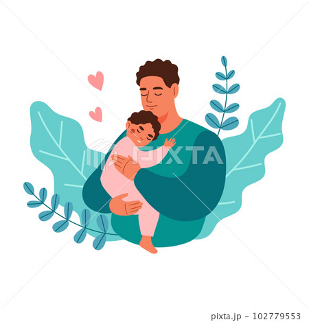 Dad hugging newborn baby 102779553